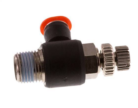 Coude d'entrée du silencieux Flow Control 4 mm - R1/8'' laiton/PBT