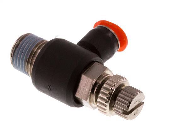 Coude d'entrée du silencieux Flow Control 4 mm - R1/8'' laiton/PBT