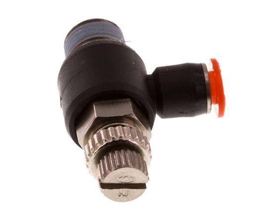 Coude d'entrée du silencieux Flow Control 4 mm - R1/8'' laiton/PBT