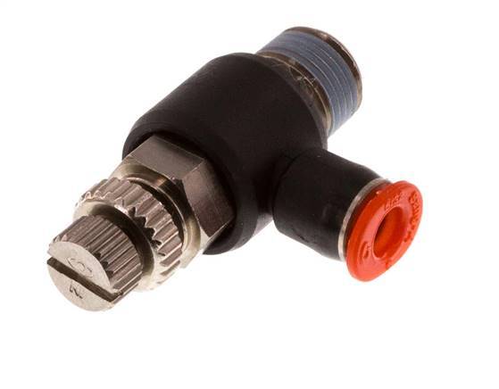 Coude d'entrée du silencieux Flow Control 4 mm - R1/8'' laiton/PBT