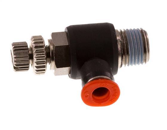 Coude d'entrée du silencieux Flow Control 4 mm - R1/8'' laiton/PBT