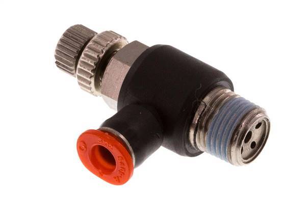 Coude d'entrée du silencieux Flow Control 4 mm - R1/8'' laiton/PBT