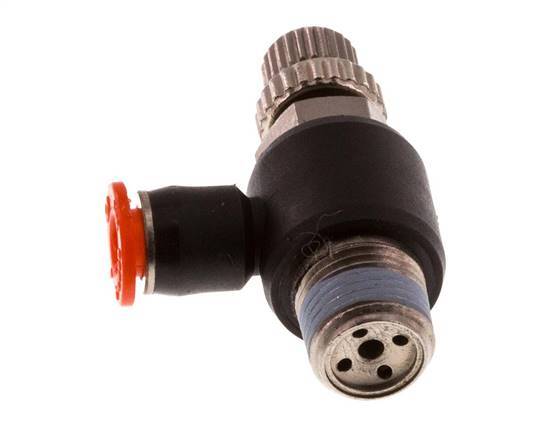 Coude d'entrée du silencieux Flow Control 4 mm - R1/8'' laiton/PBT