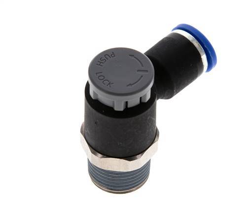 Vanne de régulation de débit Coude de sortie de compteur 8 mm - R3/8'' Laiton/ Contre-écrou PA 66