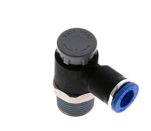 Vanne de régulation de débit Coude de sortie de compteur 8 mm - R3/8'' Laiton/ Contre-écrou PA 66