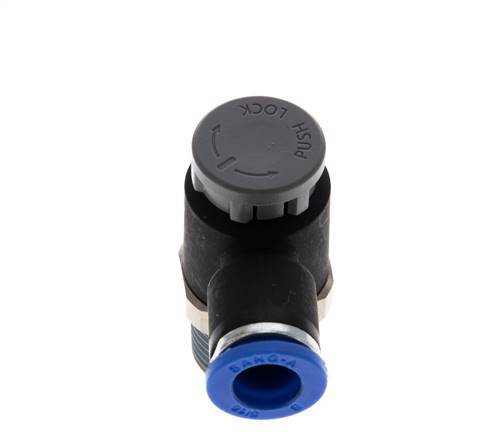 Vanne de régulation de débit Coude de sortie de compteur 8 mm - R3/8'' Laiton/ Contre-écrou PA 66