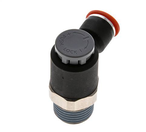 Vanne de régulation de débit Coude d'entrée 10 mm - R1/2'' Laiton/ Contre-écrou PA 66