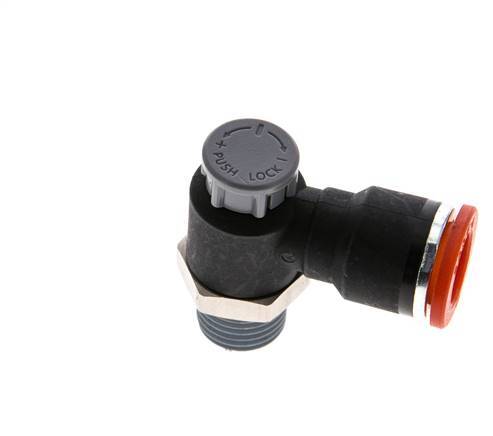Vanne de régulation de débit Coude d'entrée 10 mm - R1/4'' Laiton/ Contre-écrou PA 66