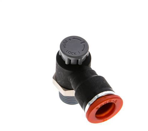 Vanne de régulation de débit Coude d'entrée 10 mm - R1/4'' Laiton/ Contre-écrou PA 66