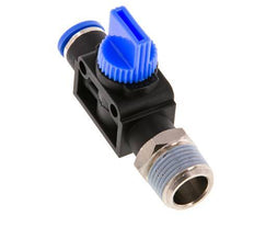 Vanne manuelle d'arrêt à 3/2 voies 8 mm - R3/8'' plastique/laiton Filetage côté ventilation