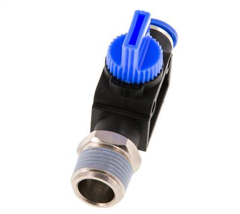 Vanne manuelle d'arrêt à 3/2 voies 8 mm - R3/8'' plastique/laiton Filetage côté ventilation