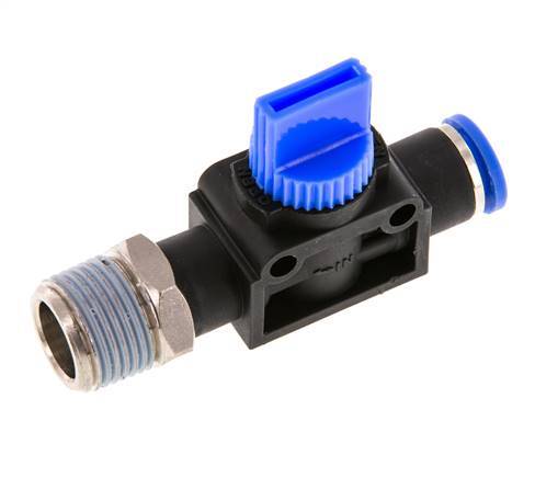 Vanne manuelle d'arrêt à 3/2 voies 8 mm - R3/8'' plastique/laiton Filetage côté ventilation