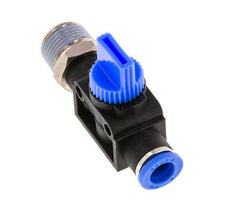 Vanne manuelle d'arrêt à 3/2 voies 8 mm - R3/8'' plastique/laiton Filetage côté ventilation