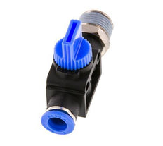 Vanne manuelle d'arrêt à 3/2 voies 8 mm - R3/8'' plastique/laiton Filetage côté ventilation