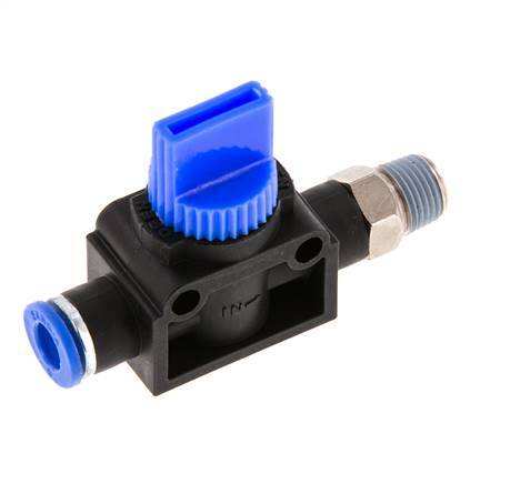 Vanne manuelle d'arrêt à 3/2 voies 6 mm - R1/8'' plastique/laiton Filetage côté ventilation