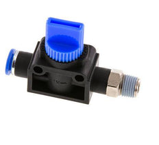 Vanne manuelle d'arrêt à 3/2 voies 6 mm - R1/8'' plastique/laiton Filetage côté ventilation