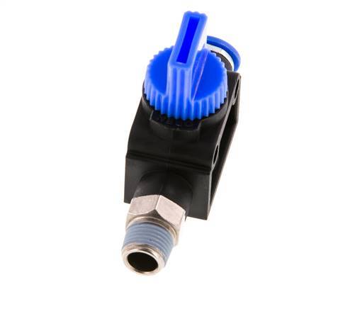 Vanne manuelle d'arrêt à 3/2 voies 6 mm - R1/8'' plastique/laiton Filetage côté ventilation
