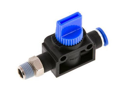 Vanne manuelle d'arrêt à 3/2 voies 6 mm - R1/8'' plastique/laiton Filetage côté ventilation
