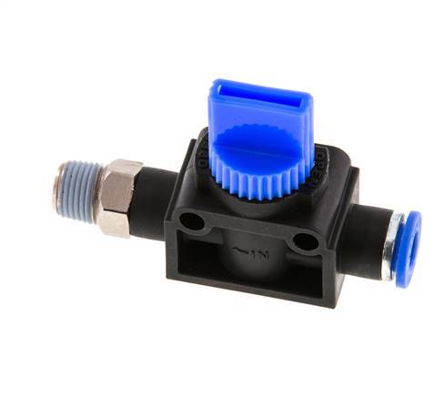 Vanne manuelle d'arrêt à 3/2 voies 6 mm - R1/8'' plastique/laiton Filetage côté ventilation