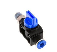 Vanne manuelle d'arrêt à 3/2 voies 6 mm - R1/8'' plastique/laiton Filetage côté ventilation