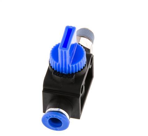 Vanne manuelle d'arrêt à 3/2 voies 6 mm - R1/8'' plastique/laiton Filetage côté ventilation