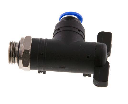 Vanne à bille coudée à 2 voies 6 mm - G1/4'' plastique/laiton