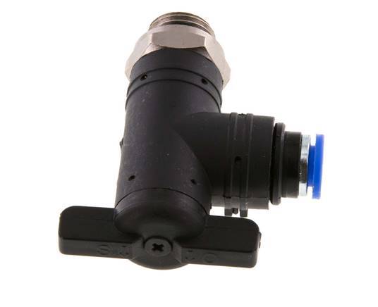 Vanne à bille coudée à 2 voies 6 mm - G1/4'' plastique/laiton