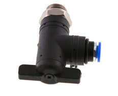 Vanne à bille coudée à 2 voies 6 mm - G1/4'' plastique/laiton