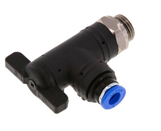 Vanne à bille coudée à 2 voies 6 mm - G1/4'' plastique/laiton