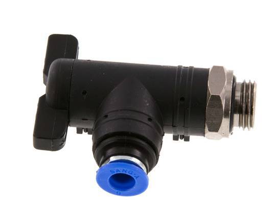 Vanne à bille coudée à 2 voies 6 mm - G1/4'' plastique/laiton
