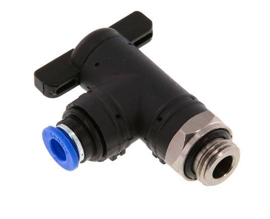 Vanne à bille coudée à 2 voies 6 mm - G1/4'' plastique/laiton