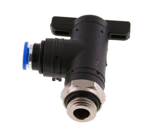 Vanne à bille coudée à 2 voies 6 mm - G1/4'' plastique/laiton
