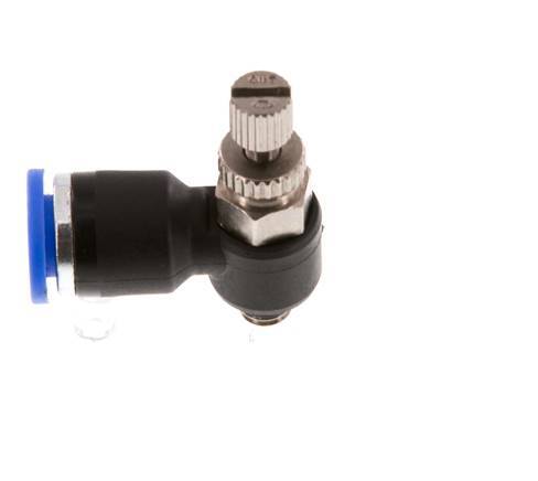 Coude de sortie de compteur du silencieux Flow Control 6 mm - M5 Laiton/PA 66