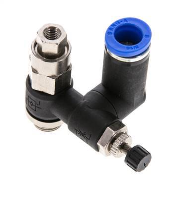 Silencieux de contrôle de débit, compteur rotatif 8 mm - G1/8''-M5 Brass/PA 66 avec clapet anti-retour piloté
