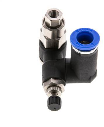 Silencieux de contrôle de débit, compteur rotatif 8 mm - G1/8''-M5 Brass/PA 66 avec clapet anti-retour piloté