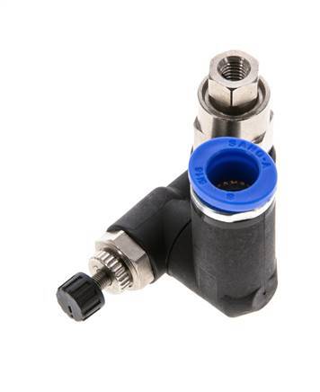 Silencieux de contrôle de débit, compteur rotatif 8 mm - G1/8''-M5 Brass/PA 66 avec clapet anti-retour piloté