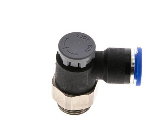 Vanne de régulation de débit Coude de sortie de compteur 10 mm - G3/8'' Laiton/ Contre-écrou PA 66