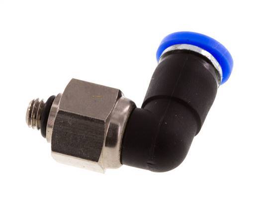 Coude 4mm & M5 Joint Tournant Filetages mâle Push-In Laiton nickele/PBT NBR Rotatif