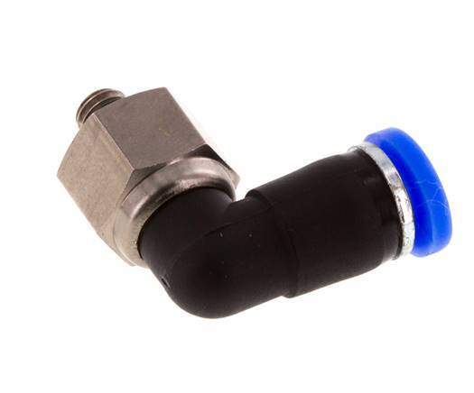 Coude 4mm & M5 Joint Tournant Filetages mâle Push-In Laiton nickele/PBT NBR Rotatif