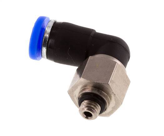 Coude 4mm & M5 Joint Tournant Filetages mâle Push-In Laiton nickele/PBT NBR Rotatif