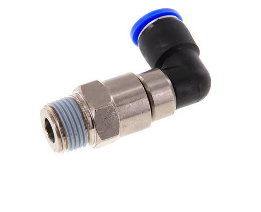 Coude 12mm & R1/2'' Joint rapide pivotant Filets mâles Push-In Laiton nickele/PBT NBR Rotatif