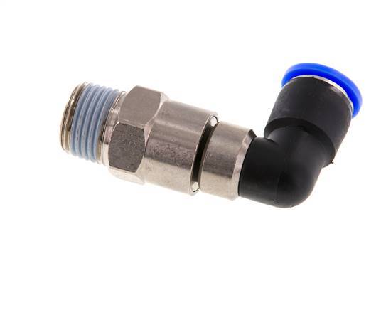 Coude 12mm & R1/2'' Joint rapide pivotant Filets mâles Push-In Laiton nickele/PBT NBR Rotatif