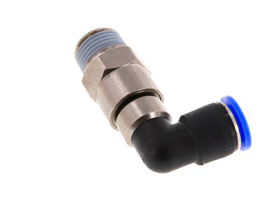 Coude 12mm & R1/2'' Joint rapide pivotant Filets mâles Push-In Laiton nickele/PBT NBR Rotatif