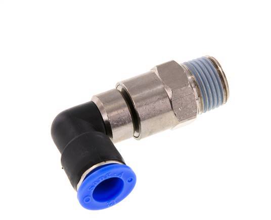 Coude 12mm & R1/2'' Joint rapide pivotant Filets mâles Push-In Laiton nickele/PBT NBR Rotatif