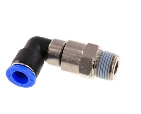 Coude 12mm & R1/2'' Joint rapide pivotant Filets mâles Push-In Laiton nickele/PBT NBR Rotatif