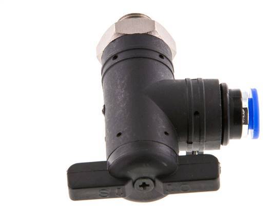 Vanne à bille coudée à 2 voies 6 mm - G1/8'' plastique/laiton