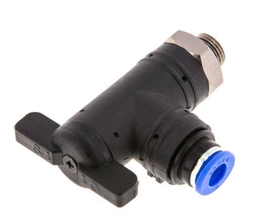 Vanne à bille coudée à 2 voies 6 mm - G1/8'' plastique/laiton
