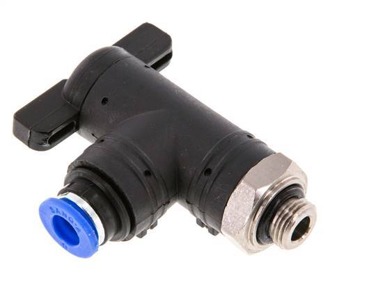 Vanne à bille coudée à 2 voies 6 mm - G1/8'' plastique/laiton