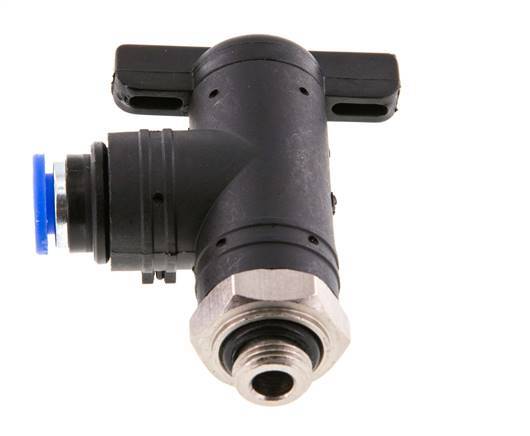 Vanne à bille coudée à 2 voies 6 mm - G1/8'' plastique/laiton