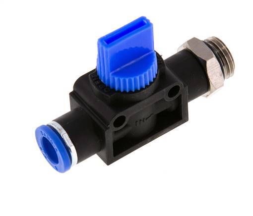 Vanne manuelle d'arrêt à 3/2 voies 8 mm - G1/4'' plastique/laiton Filetage côté ventilation